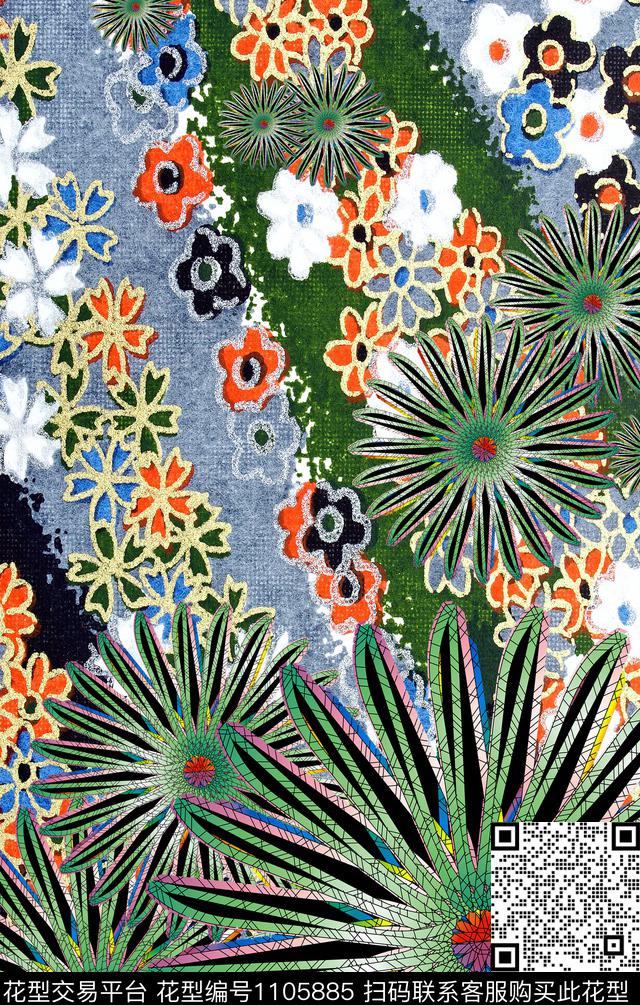 定位花民族风花卉数码印花华亿平台下载（图片编号: 1105885） - 瓦栏（Walan）
