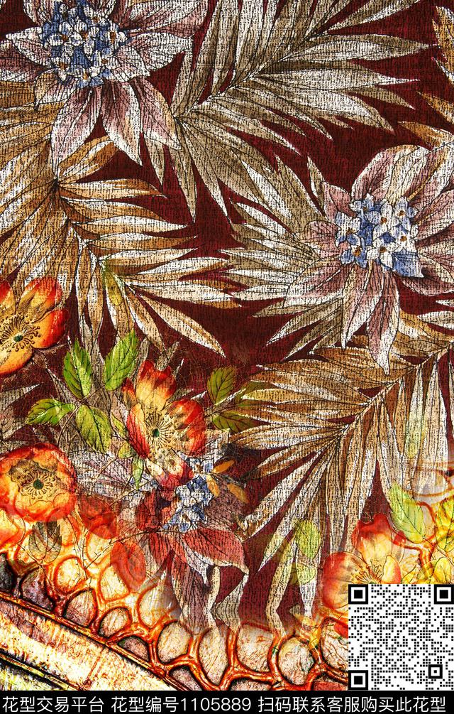 定位花民族风花卉数码印花华亿平台下载（图片编号: 1105889） - 瓦栏（Walan）