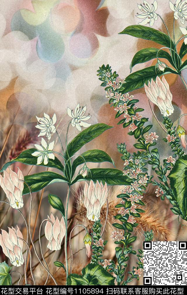定位花花卉手绘花卉数码印花华亿平台下载（图片编号: 1105894） - 瓦栏（Walan）
