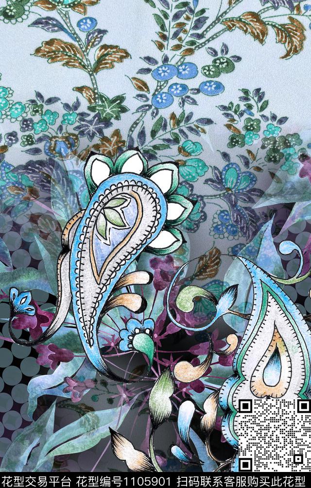 复古波西米亚民族风数码印花华亿平台下载（图片编号: 1105901） - 瓦栏（Walan）