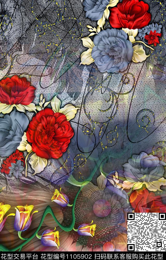 定位花民族风花卉数码印花华亿平台下载（图片编号: 1105902） - 瓦栏（Walan）