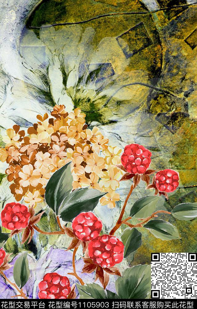 定位花花卉手绘花卉数码印花华亿平台下载（图片编号: 1105903） - 瓦栏（Walan）