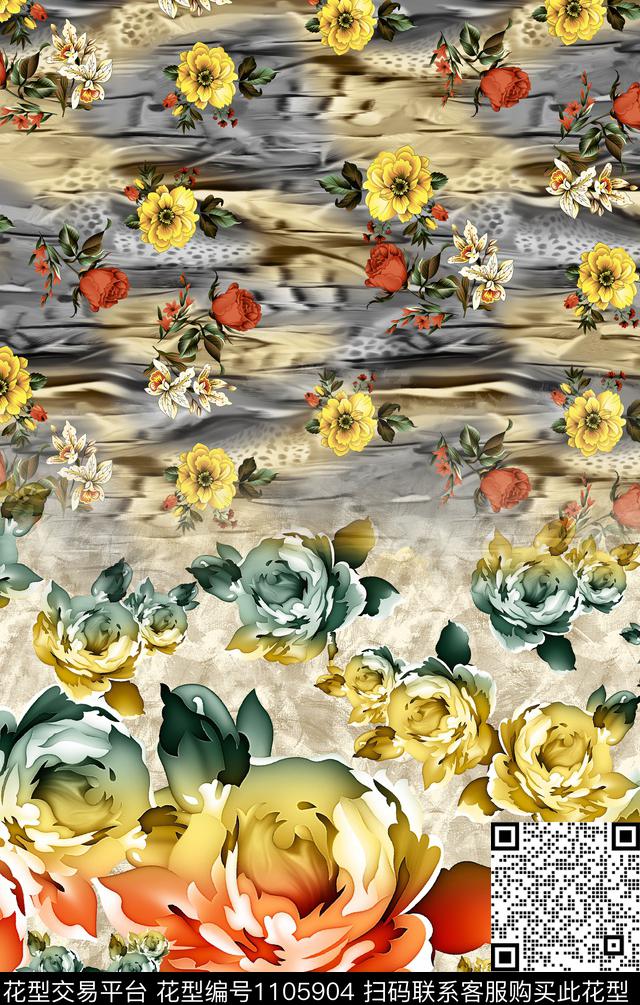 定位花花卉手绘花卉数码印花华亿平台下载（图片编号: 1105904） - 瓦栏（Walan）