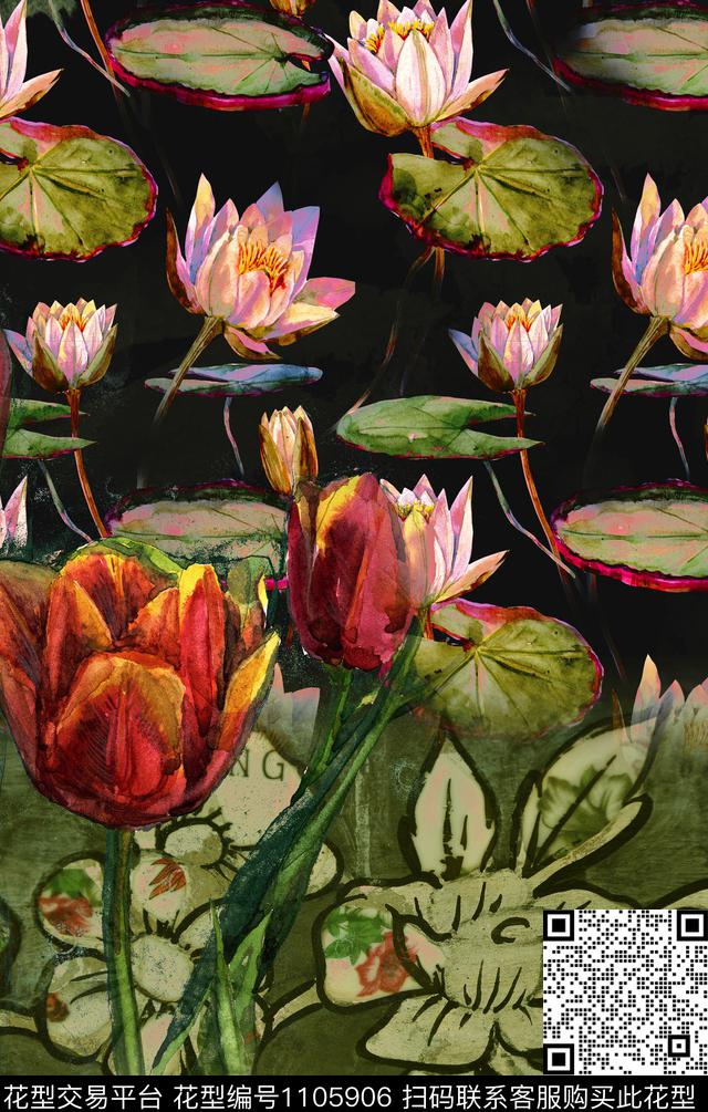 定位花民族风花卉数码印花华亿平台下载（图片编号: 1105906） - 瓦栏（Walan）