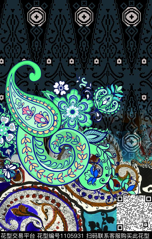 复古定位花大牌风传统印花华亿平台下载（图片编号: 1105931） - 瓦栏（Walan）