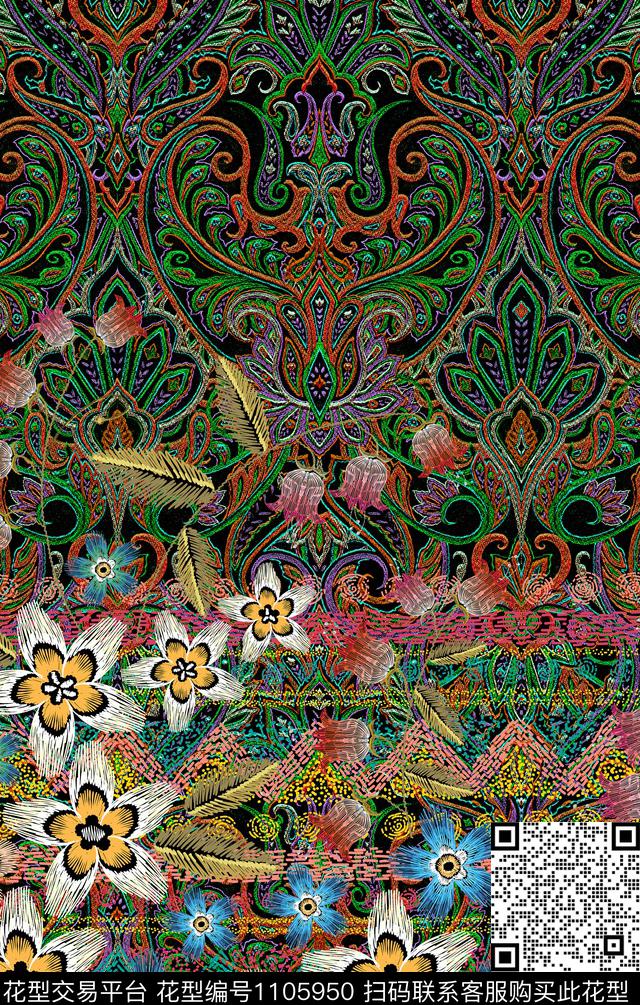 大牌风花卉定位花传统印花华亿平台下载（图片编号: 1105950） - 瓦栏（Walan）