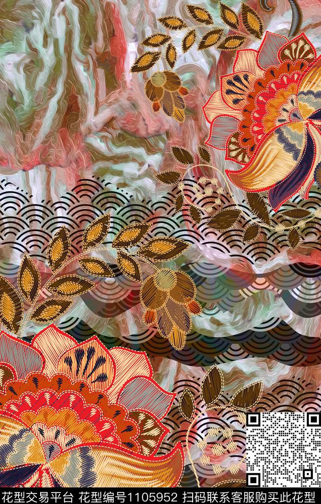 大牌风花卉定位花传统印花华亿平台下载（图片编号: 1105952） - 瓦栏（Walan）