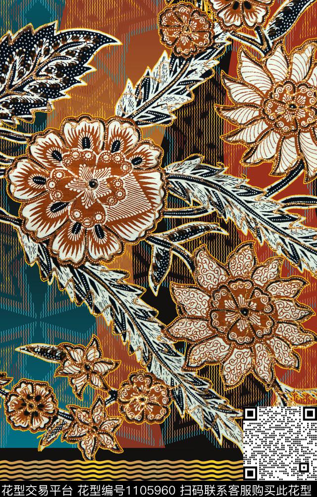 中老年复古定位花传统印花华亿平台下载（图片编号: 1105960） - 瓦栏（Walan）
