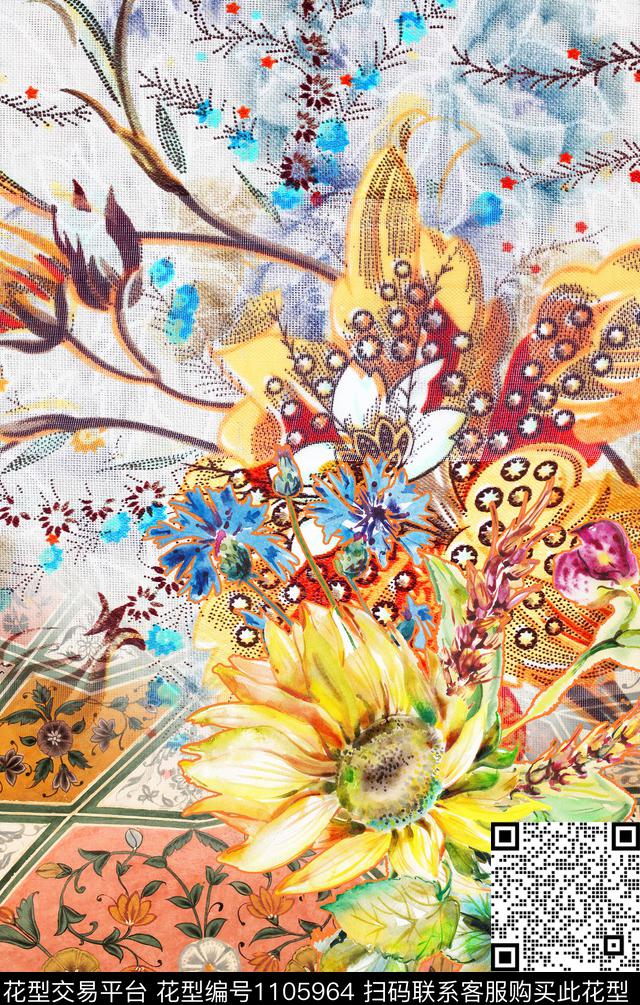 中老年复古定位花传统印花华亿平台下载（图片编号: 1105964） - 瓦栏（Walan）