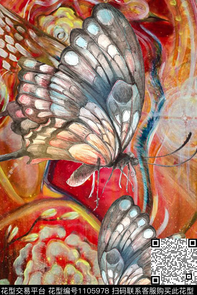数码华亿平台蝴蝶定位花数码印花华亿平台下载（图片编号: 1105978） - 瓦栏（Walan）