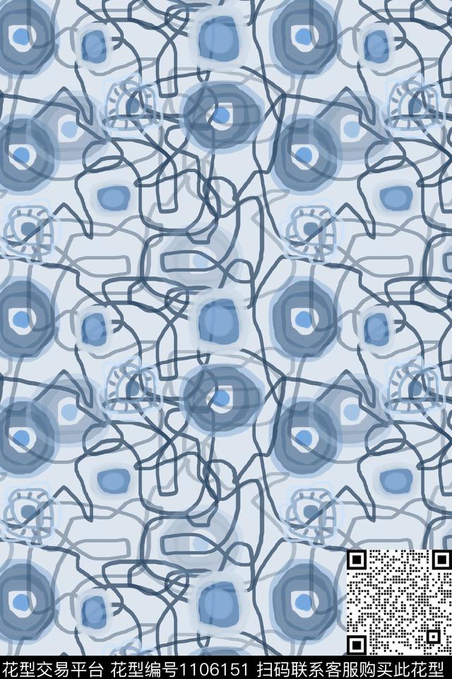 男装休闲花卉手绘线条笔触圆圈与波点数码印花华亿平台下载（图片编号: 1106151） - 瓦栏（Walan）