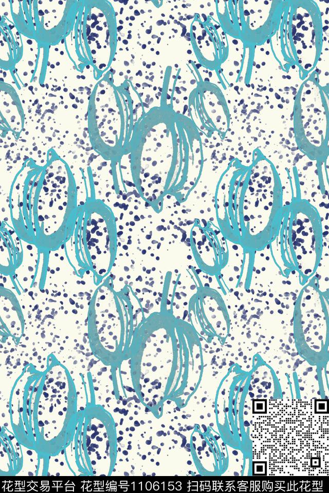 手绘大花风格化花卉波点抽象传统印花华亿平台下载（图片编号: 1106153） - 瓦栏（Walan）