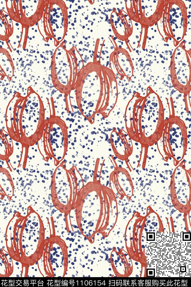 手绘大花风格化花卉波点抽象传统印花华亿平台下载（图片编号: 1106154） - 瓦栏（Walan）
