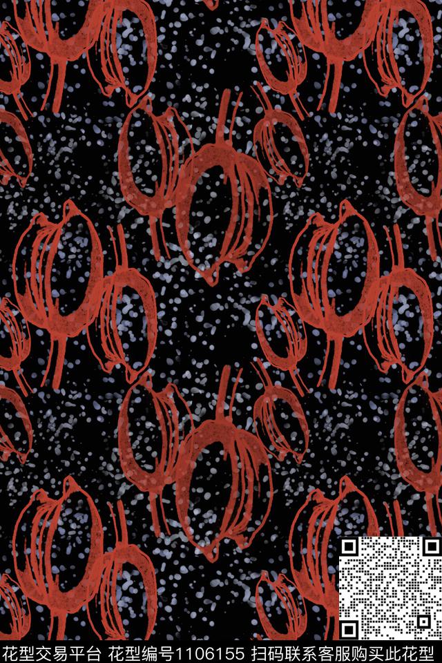 手绘大花风格化花卉波点抽象传统印花华亿平台下载（图片编号: 1106155） - 瓦栏（Walan）