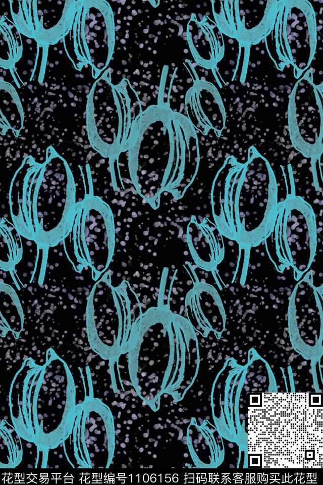 手绘大花风格化花卉波点抽象传统印花华亿平台下载（图片编号: 1106156） - 瓦栏（Walan）