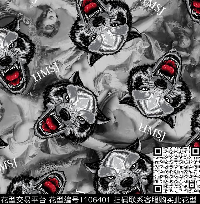 复古动物头大牌风数码印花华亿平台下载（图片编号: 1106401） - 瓦栏（Walan）