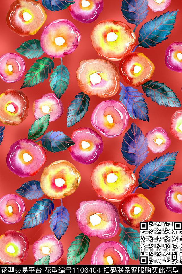 手绘花卉真丝数码印花华亿平台下载（图片编号: 1106404） - 瓦栏（Walan）