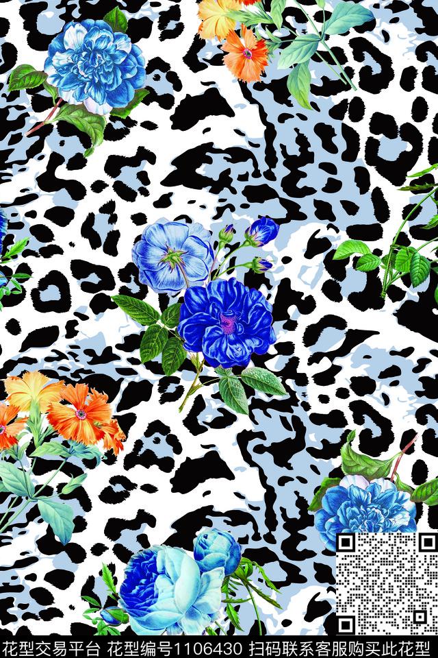 风格化花卉大花动物纹数码印花华亿平台下载（图片编号: 1106430） - 瓦栏（Walan）