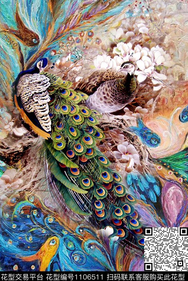 欧洲孔雀数码华亿平台数码印花华亿平台下载（图片编号: 1106511） - 瓦栏（Walan）