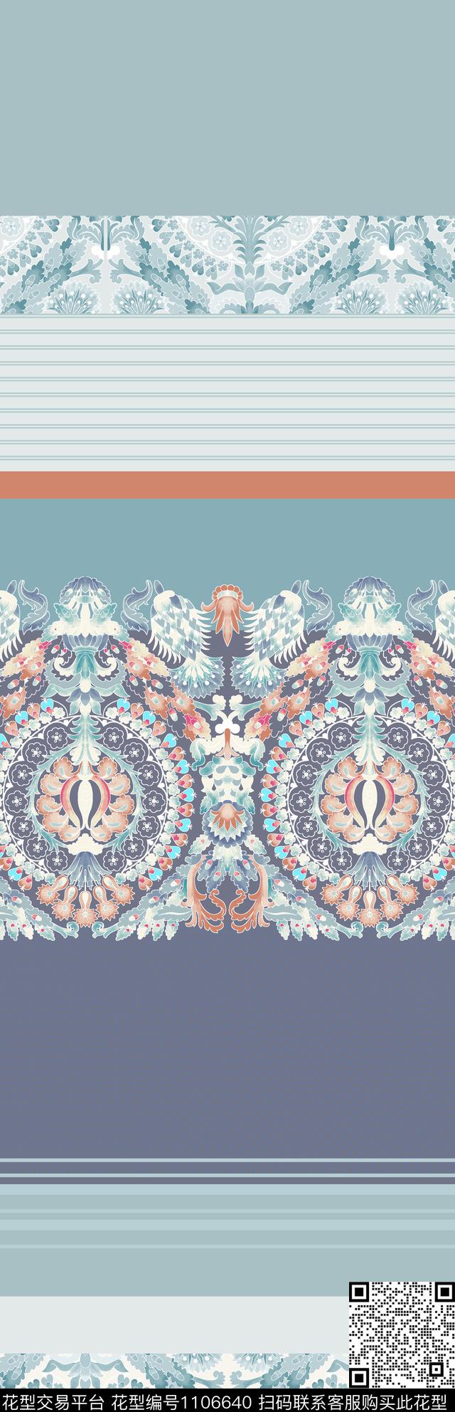 年轻女性佩斯利古典花纹数码印花华亿平台下载（图片编号: 1106640） - 瓦栏（Walan）