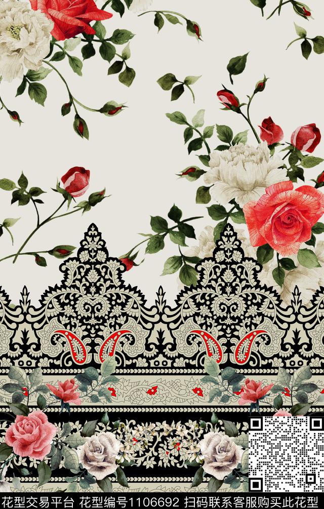 定位花中老年复古数码印花华亿平台下载（图片编号: 1106692） - 瓦栏（Walan）