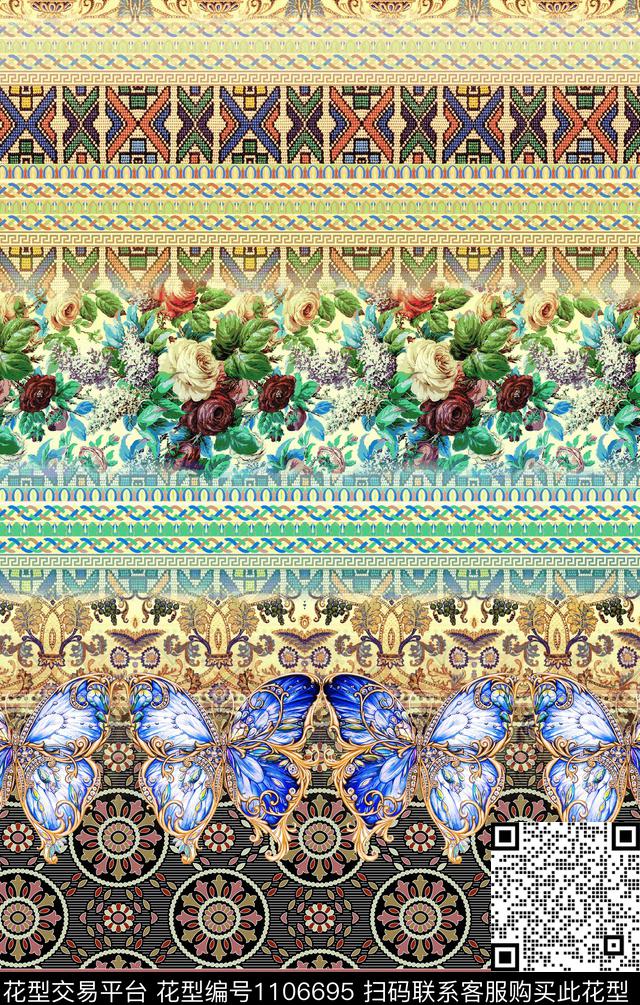 定位花中老年复古数码印花华亿平台下载（图片编号: 1106695） - 瓦栏（Walan）