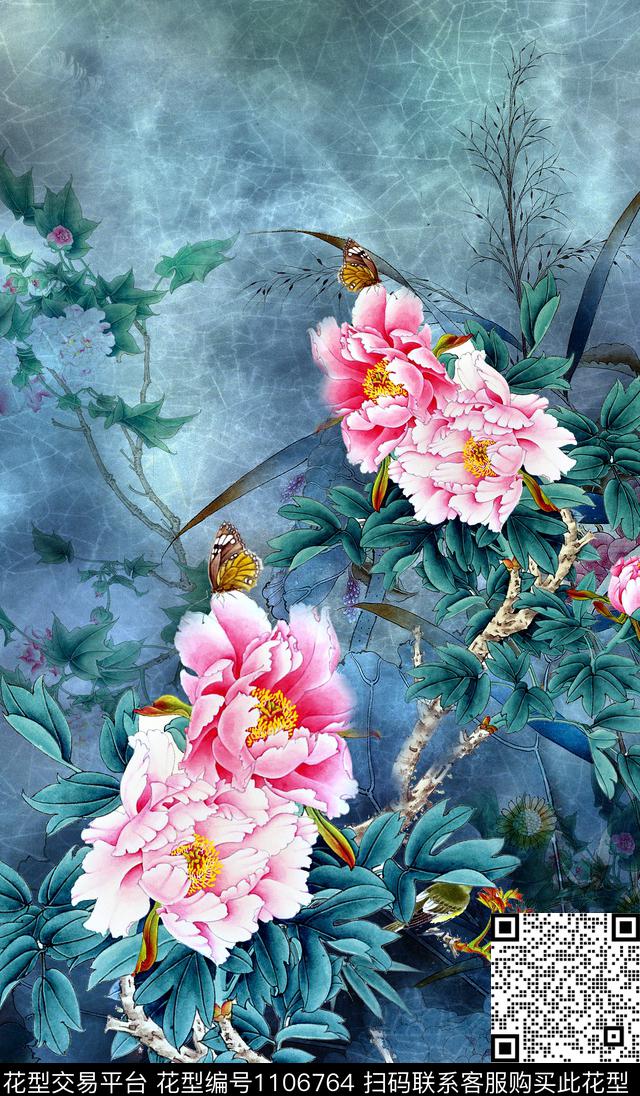 国画牡丹数码华亿平台数码印花华亿平台下载（图片编号: 1106764） - 瓦栏（Walan）