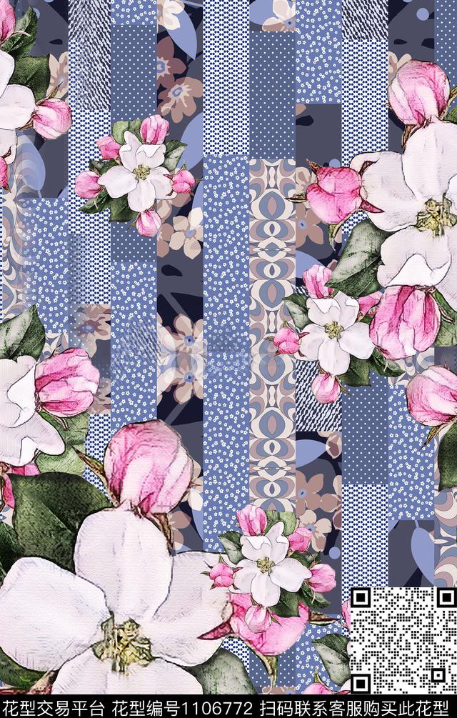 花卉桃花定位花数码印花华亿平台下载（图片编号: 1106772） - 瓦栏（Walan）