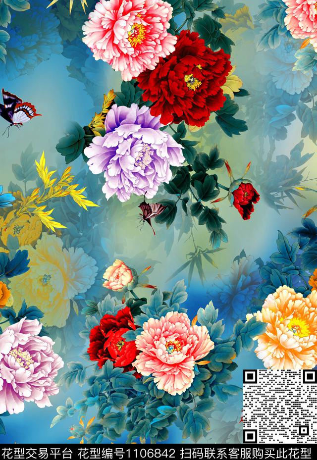 旗袍香云纱国画数码印花华亿平台下载（图片编号: 1106842） - 瓦栏（Walan）