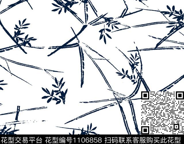 竹子水墨风大牌风传统印花华亿平台下载（图片编号: 1106858） - 瓦栏（Walan）
