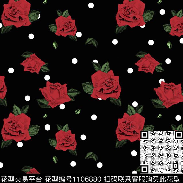 花卉黑底花卉数码华亿平台数码印花华亿平台下载（图片编号: 1106880） - 瓦栏（Walan）