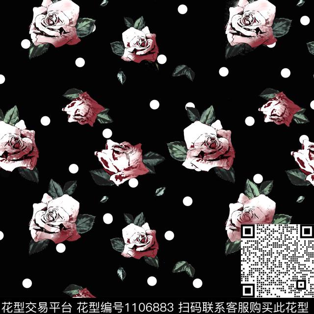 玫瑰花花卉小碎花数码印花华亿平台下载（图片编号: 1106883） - 瓦栏（Walan）