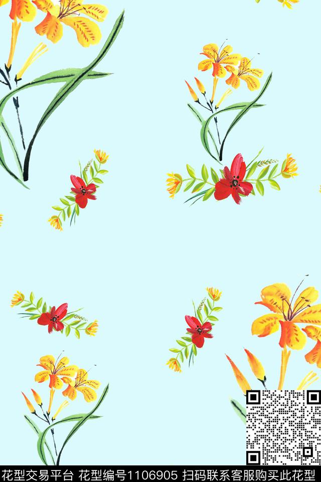 定位花绿植树叶黄花数码印花华亿平台下载（图片编号: 1106905） - 瓦栏（Walan）