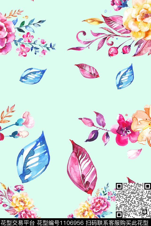 满版散花花卉多色花数码印花华亿平台下载（图片编号: 1106956） - 瓦栏（Walan）