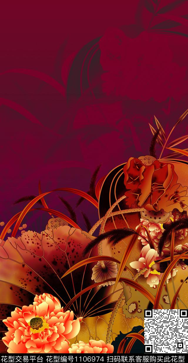 家纺荷花数码华亿平台数码印花华亿平台下载（图片编号: 1106974） - 瓦栏（Walan）