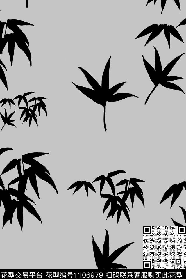 中国风竹子灰白数码印花华亿平台下载（图片编号: 1106979） - 瓦栏（Walan）