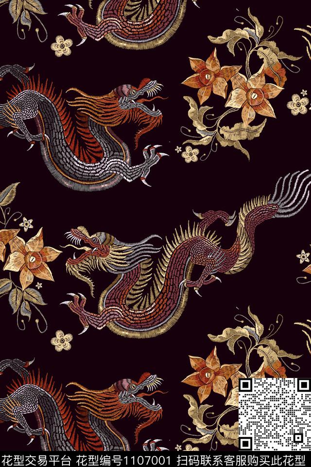 鲜花龙绣花华亿平台数码印花华亿平台下载（图片编号: 1107001） - 瓦栏（Walan）