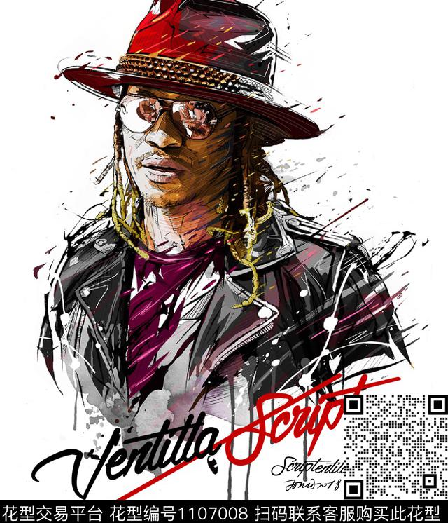 人物抽象潮牌数码印花华亿平台下载（图片编号: 1107008） - 瓦栏（Walan）