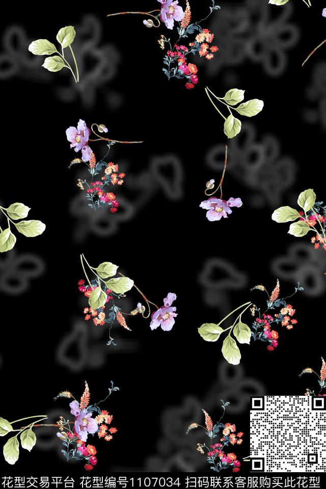 满版散花花卉数码华亿平台数码印花华亿平台下载（图片编号: 1107034） - 瓦栏（Walan）