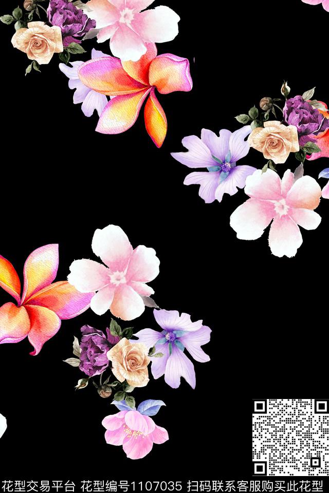 满版散花花卉数码华亿平台数码印花华亿平台下载（图片编号: 1107035） - 瓦栏（Walan）