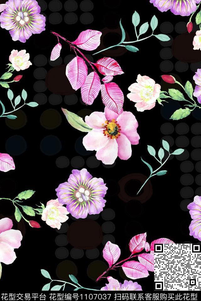 满版散花花卉数码华亿平台数码印花华亿平台下载（图片编号: 1107037） - 瓦栏（Walan）