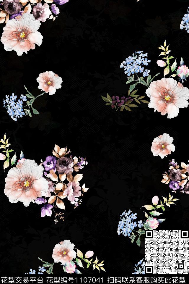 满版散花花卉数码华亿平台数码印花华亿平台下载（图片编号: 1107041） - 瓦栏（Walan）