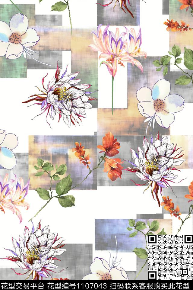 满版散花花卉数码华亿平台数码印花华亿平台下载（图片编号: 1107043） - 瓦栏（Walan）