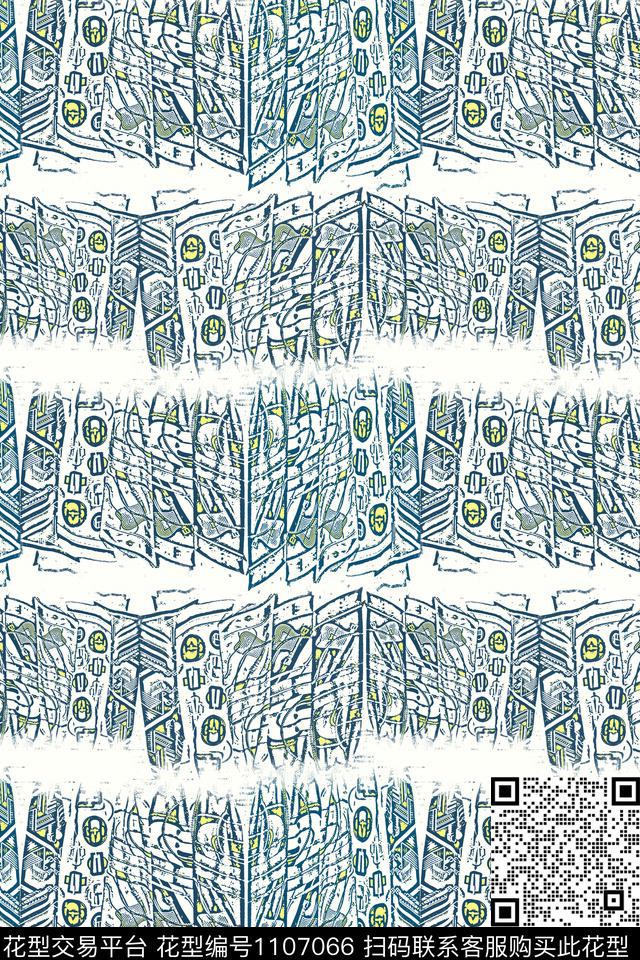 手绘线条笔触男装休闲花卉条纹图案数码印花华亿平台下载（图片编号: 1107066） - 瓦栏（Walan）