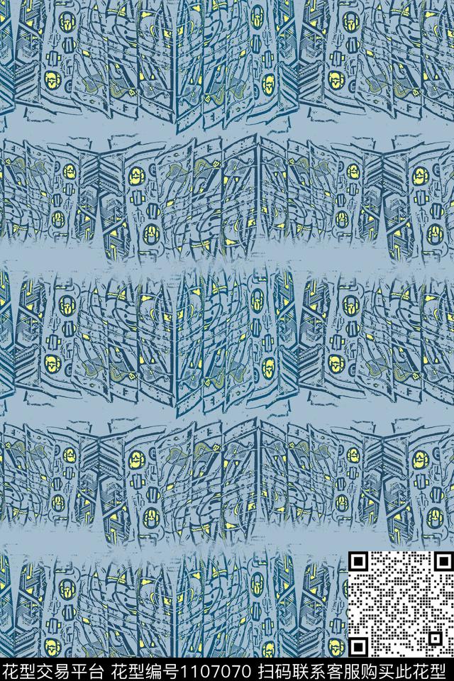 手绘线条笔触男装休闲花卉条纹图案数码印花华亿平台下载（图片编号: 1107070） - 瓦栏（Walan）