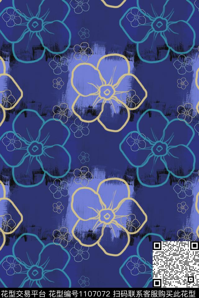 风格化花卉手绘线条笔触男装休闲花卉数码印花华亿平台下载（图片编号: 1107072） - 瓦栏（Walan）