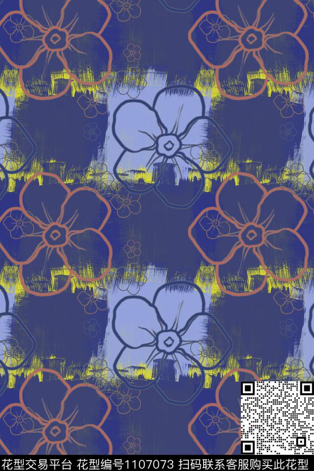 风格化花卉手绘线条笔触男装休闲花卉数码印花华亿平台下载（图片编号: 1107073） - 瓦栏（Walan）