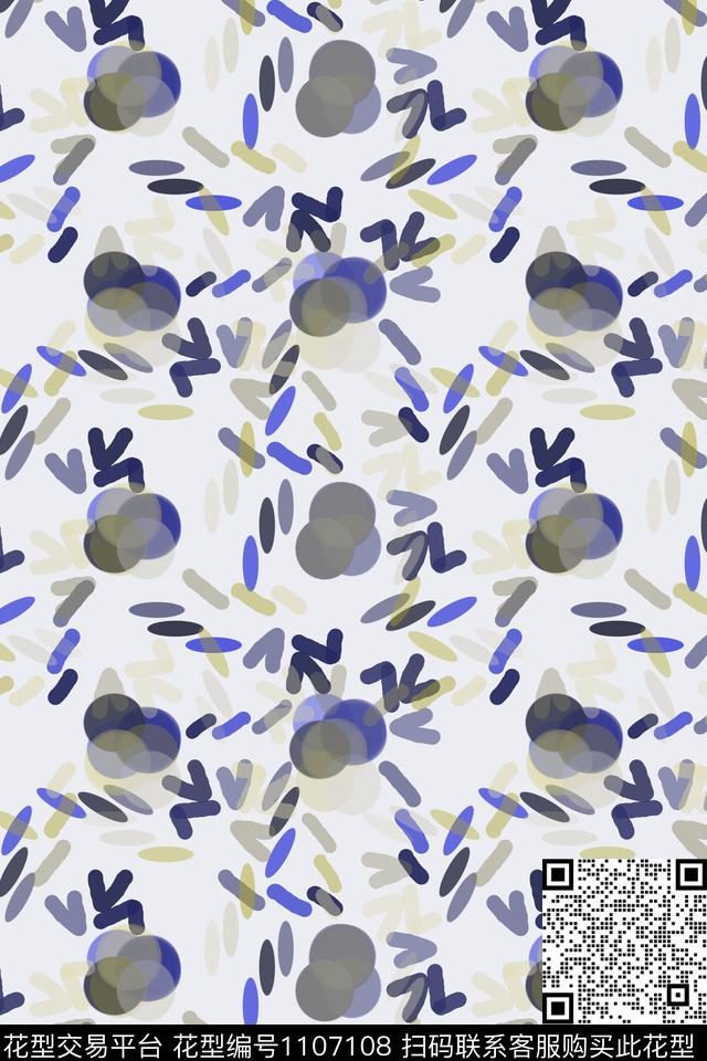 手绘线条笔触男装休闲花卉圆圈与波点数码印花华亿平台下载（图片编号: 1107108） - 瓦栏（Walan）