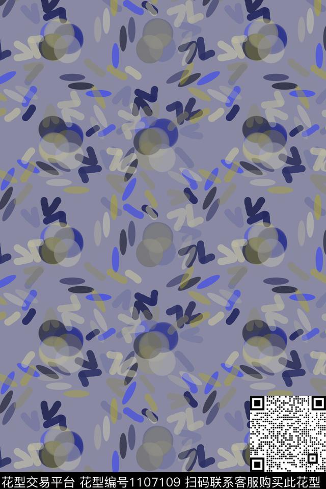 手绘线条笔触男装休闲花卉圆圈与波点数码印花华亿平台下载（图片编号: 1107109） - 瓦栏（Walan）