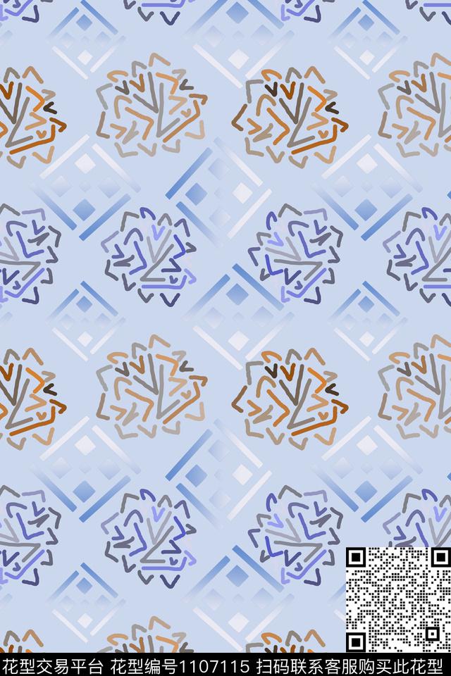 手绘线条笔触渐变色彩男装休闲花卉数码印花华亿平台下载（图片编号: 1107115） - 瓦栏（Walan）